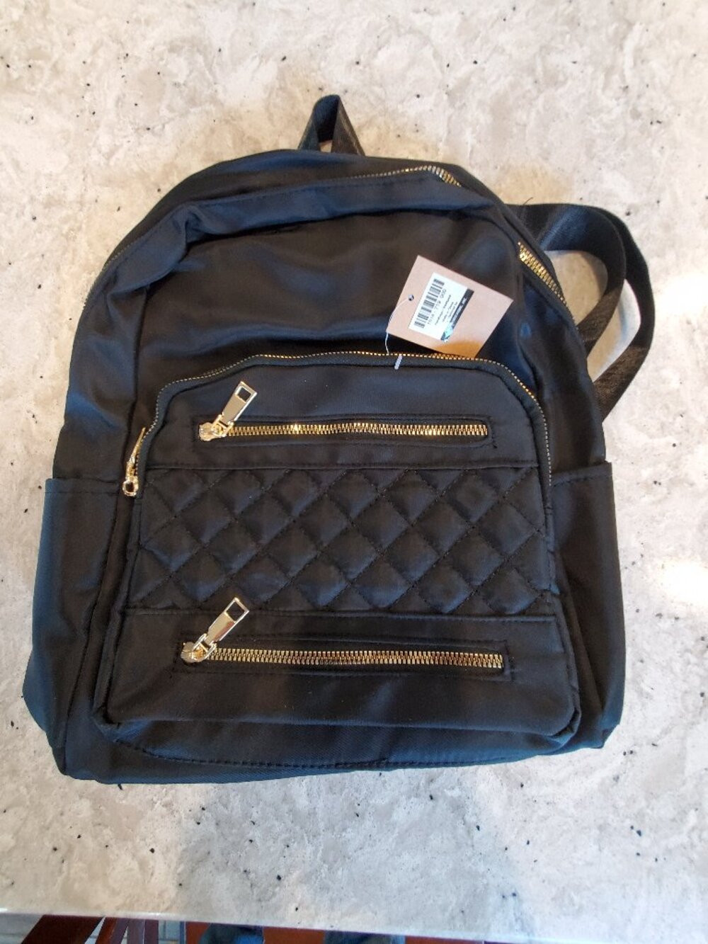 Black Quilted Nylon Backpack – Multi-Pocket Travel Bag NWT